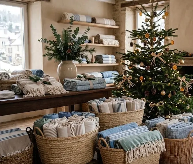 Fouta ou jeté : deux idées pour l’arbre de Noël de l’entreprise
